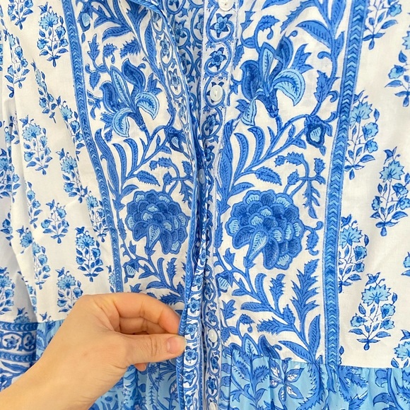 Pink City Prints Tuckernuck Blue Ocean Mix Gemma Block Print Midi Shirt Dress - Picture 12 of 16
